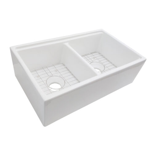 33" Signature Collection 50/50 Double Bowl Apron Front Fire Clay Sinks w/Accessory Ledges - Image 3