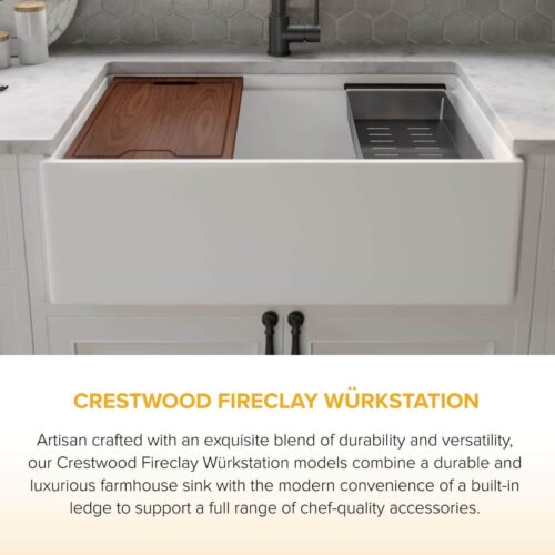 Crestwood Fireclay 30" Modern Single Bowl Wurkstation Smooth Apron Fireclay Sink - White - Image 4