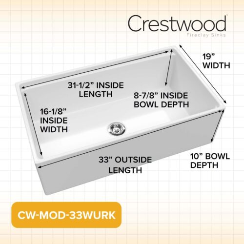 Crestwood Fireclay 33" Modern Single Bowl Wurkstation Smooth Apron Fireclay Sink - White - Image 8