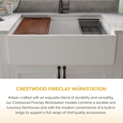 Crestwood Fireclay 33" Modern Single Bowl Wurkstation Smooth Apron Fireclay Sink - White - Image 4